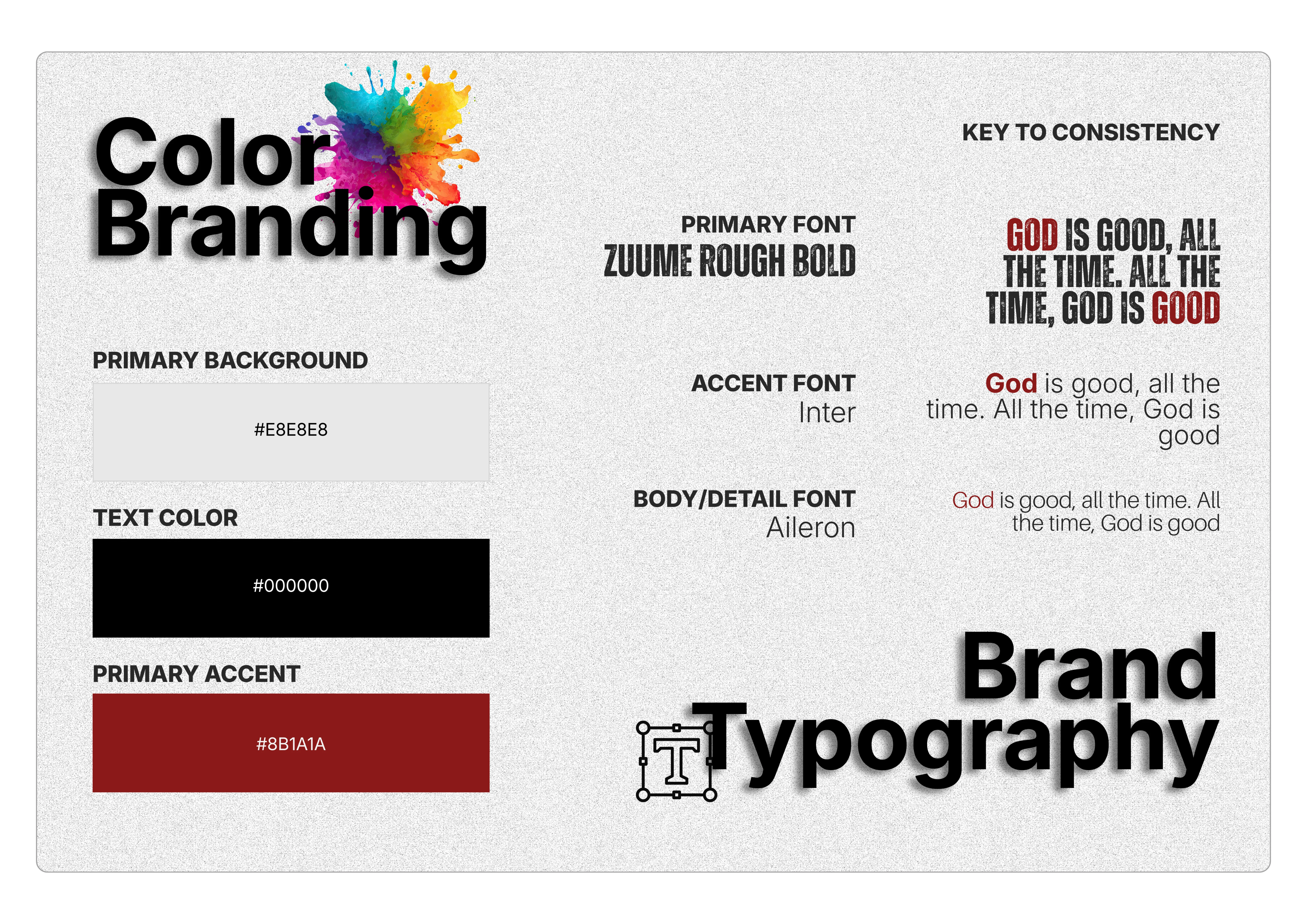 Brand style sheet showing color palette, and primary, accent, and body fonts used for consistent content